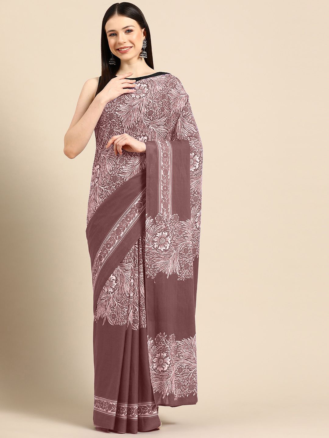 

BUTA BUTI Floral Pure Cotton Saree, Mauve