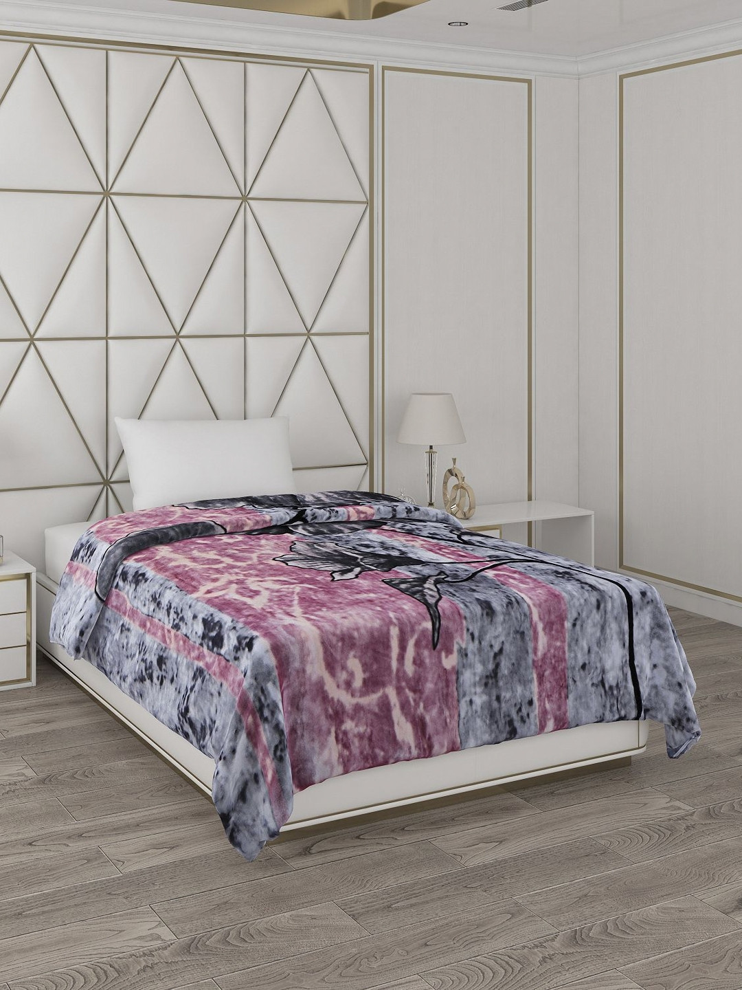 

Monte Carlo Grey & Purple Floral Printed Heavy Winter 1000 GSM Single Bed Blanket