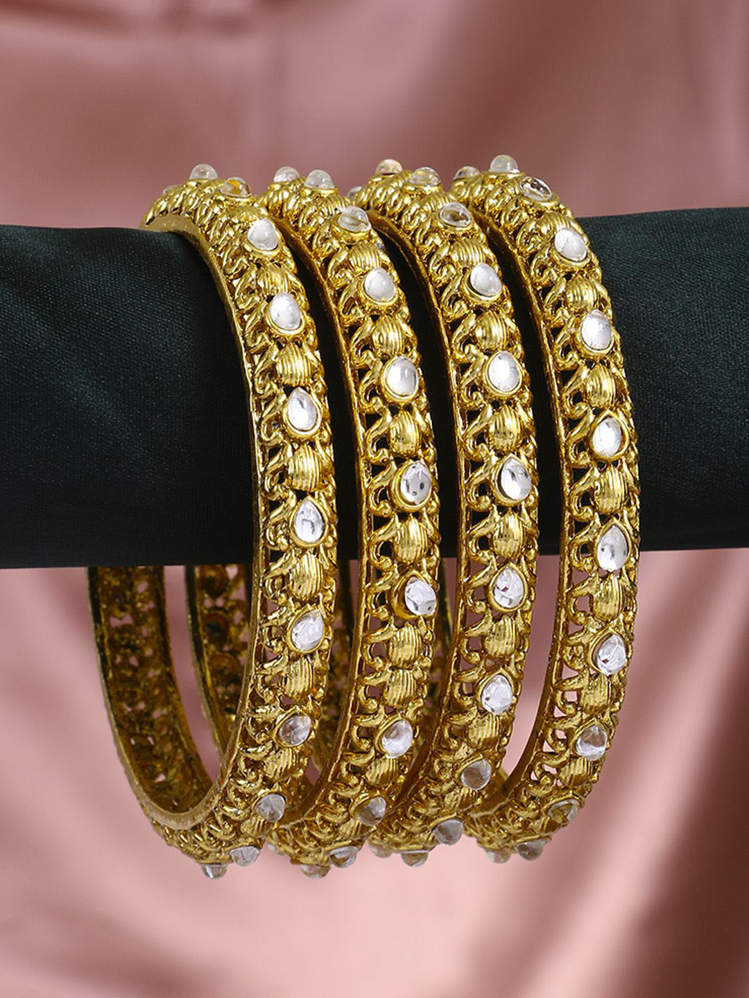 

Adwitiya Collection Set Of 4 Gold-Plated Stone Studded Bangles