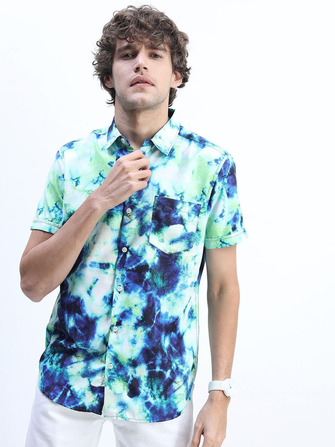 

HIGHLANDER Men Slim Fit Opaque Printed Casual Shirt, White