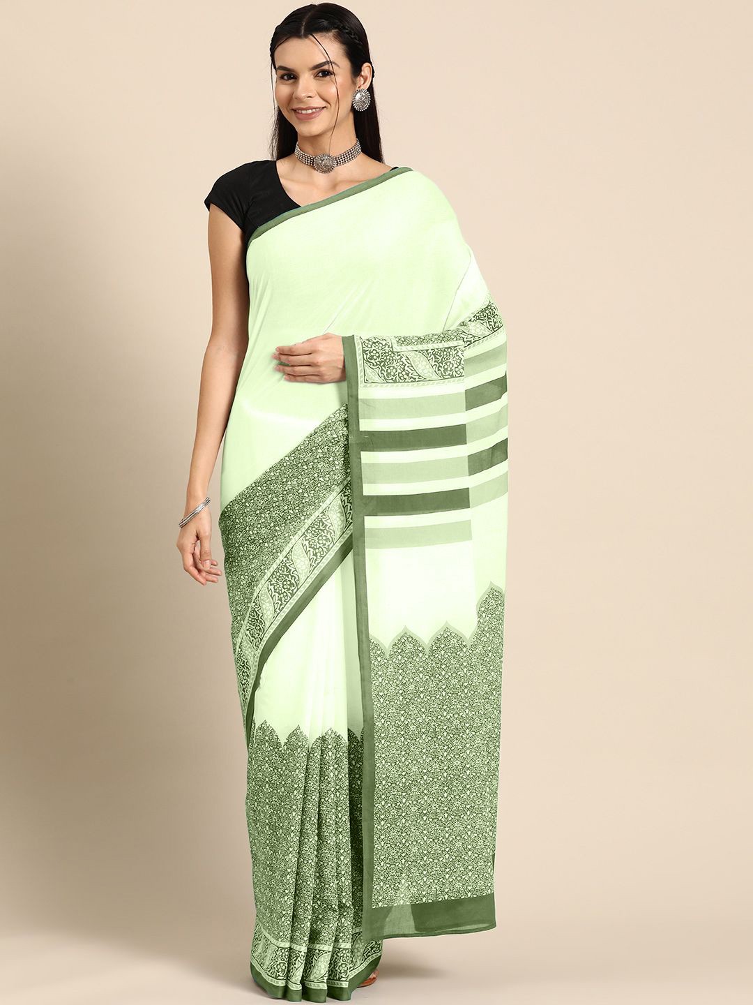 

BUTA BUTI Floral Pure Cotton Saree, Green