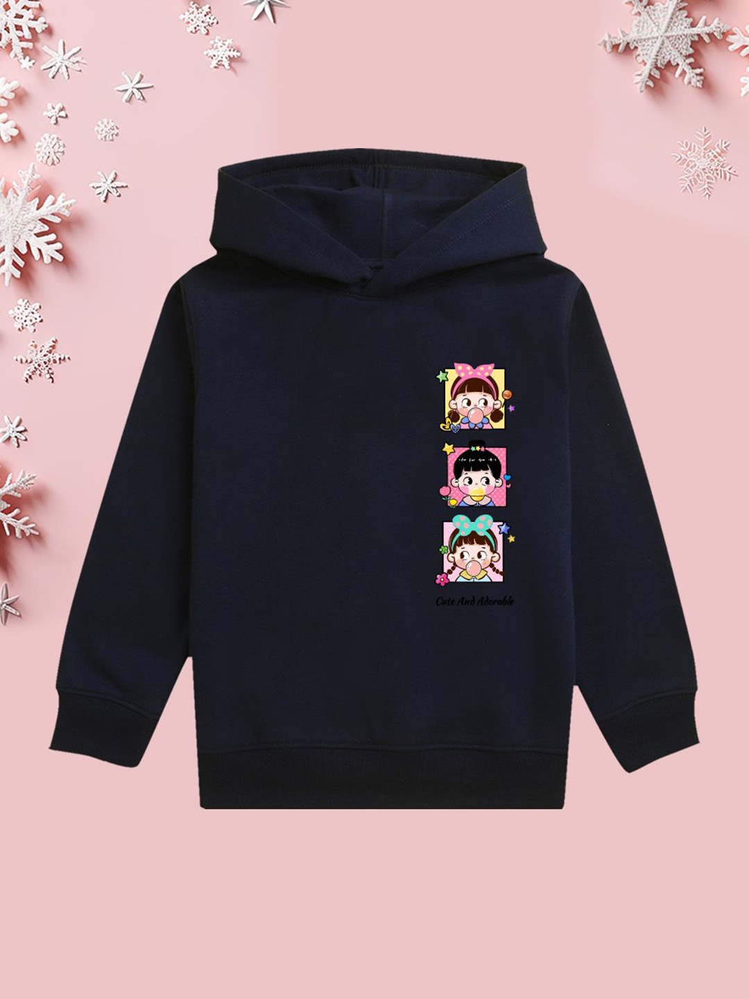 

NUSYL Girls Graphic Printed Hooded Sweatshirt, Navy blue