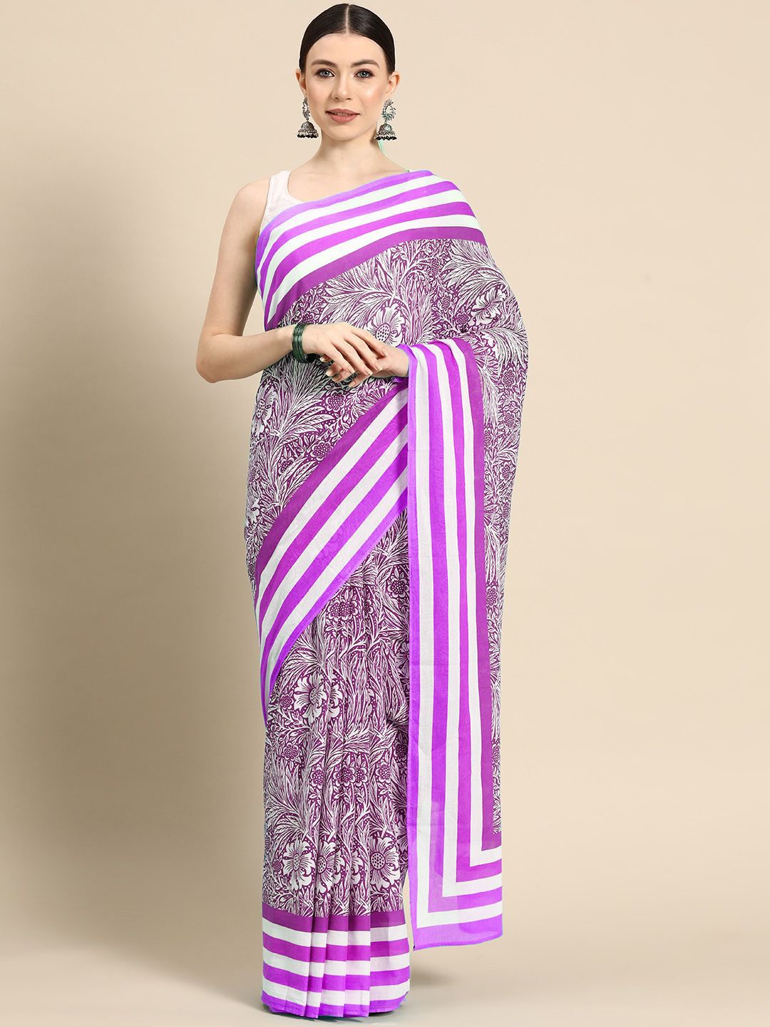 

BUTA BUTI Floral Pure Cotton Saree, Pink