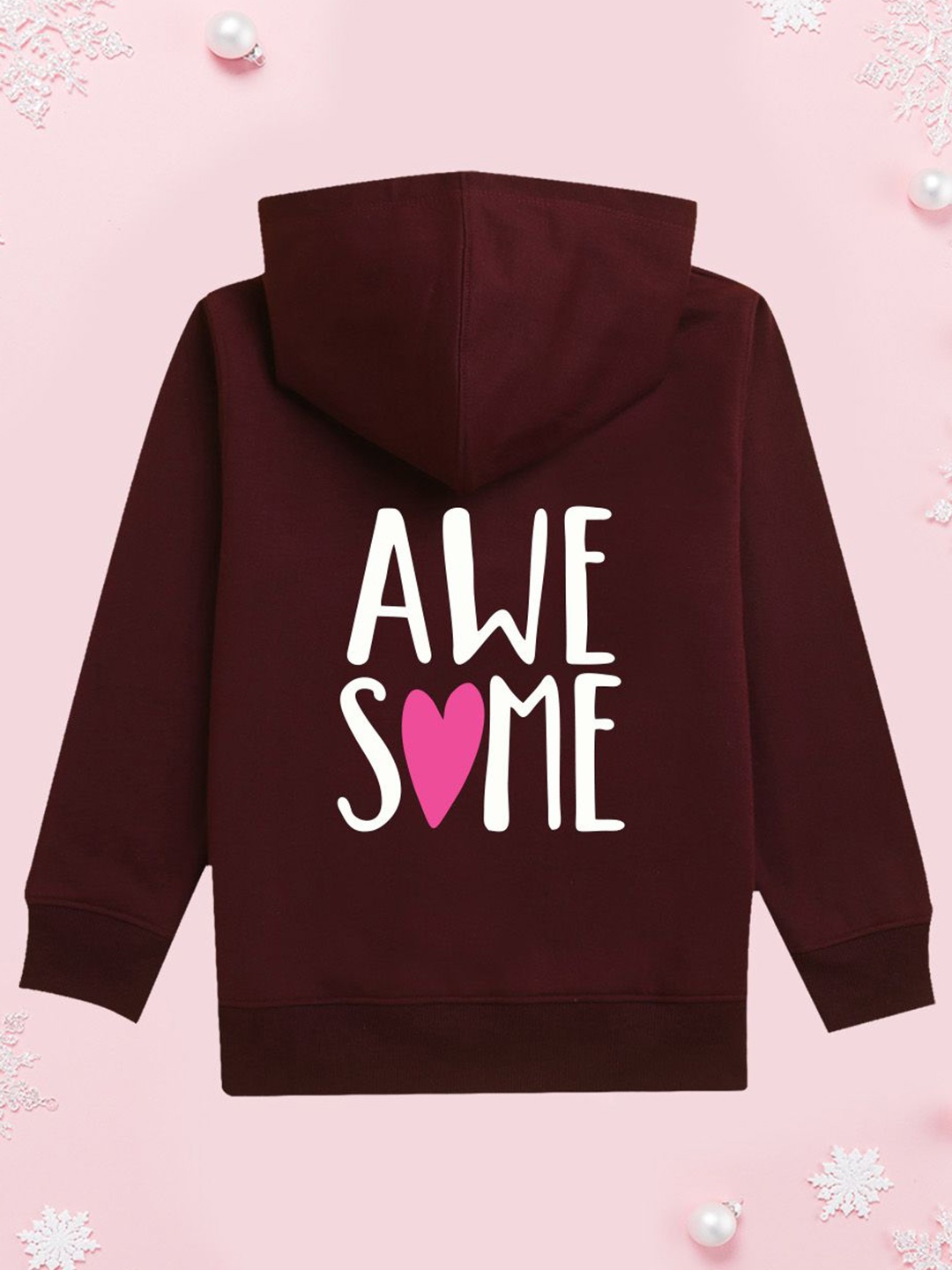 

NUSYL Girls Typography Printed Hooded Sweatshirt, Burgundy