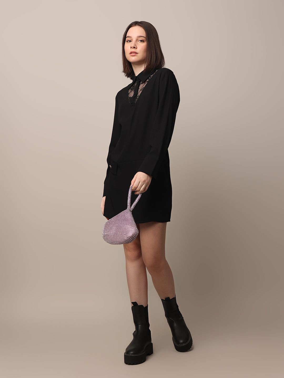 

ONLY Tie-Up Neck A-Line Dress, Black