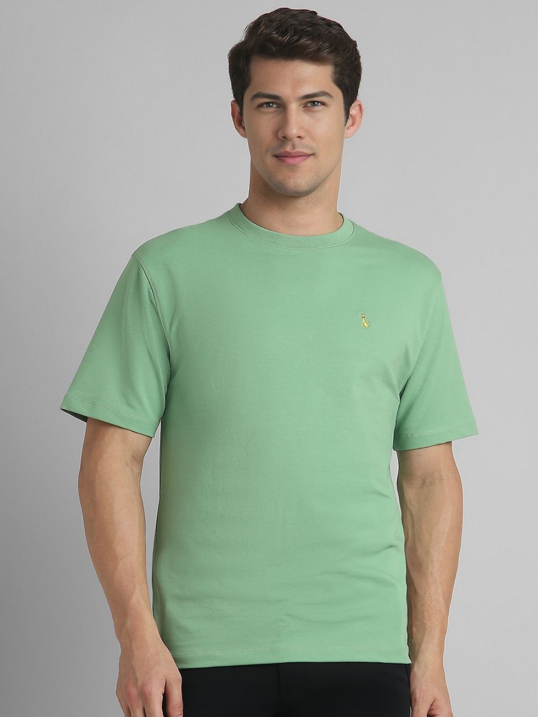 

SIMON CARTER LONDON Men Solid Round Neck Cotton T-Shirt, Green