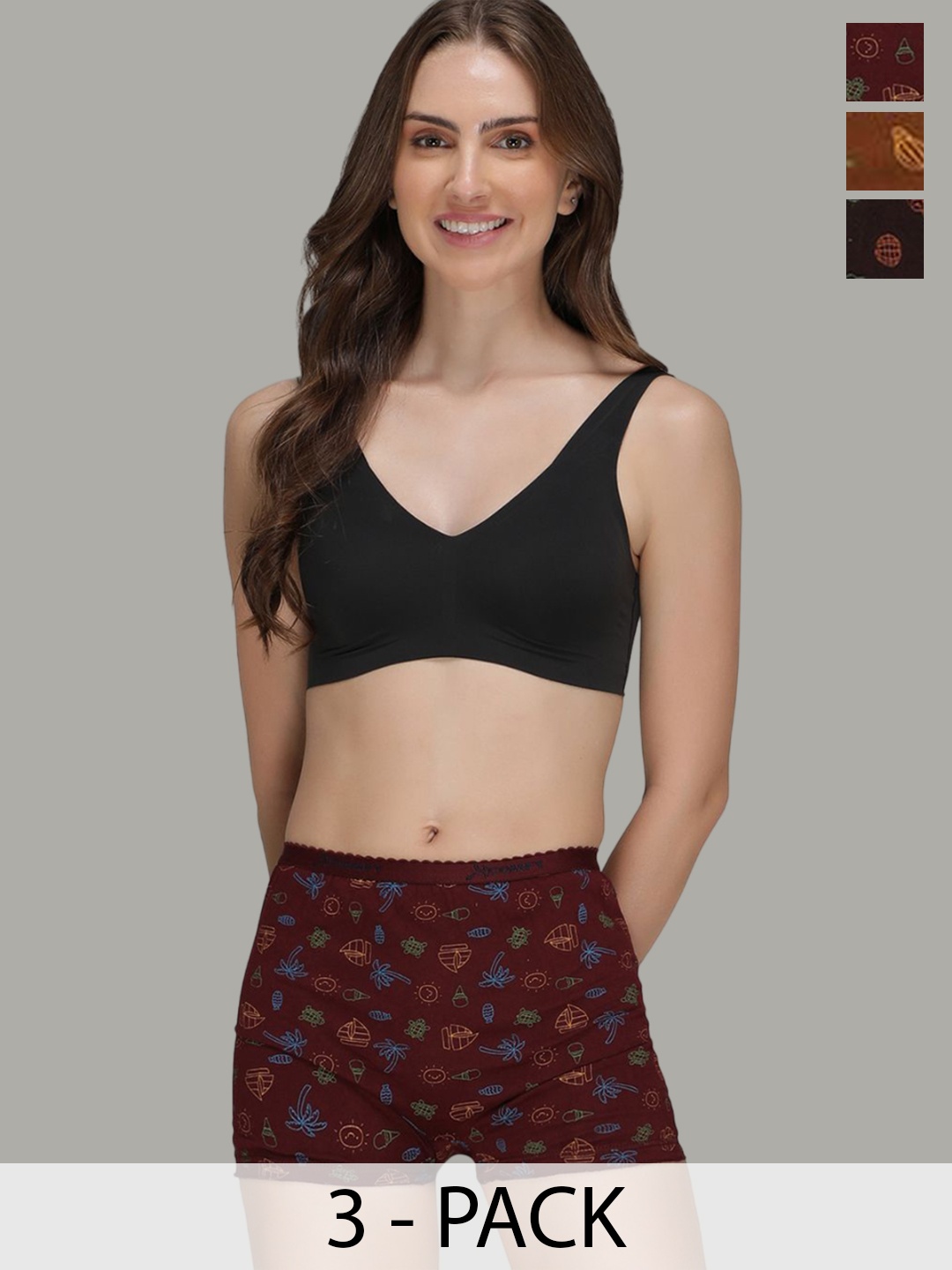 

AMUL COMFY Pack Of 3 Women Printed Mid-Rise Pure Cotton Boys Short Briefs, Maroon