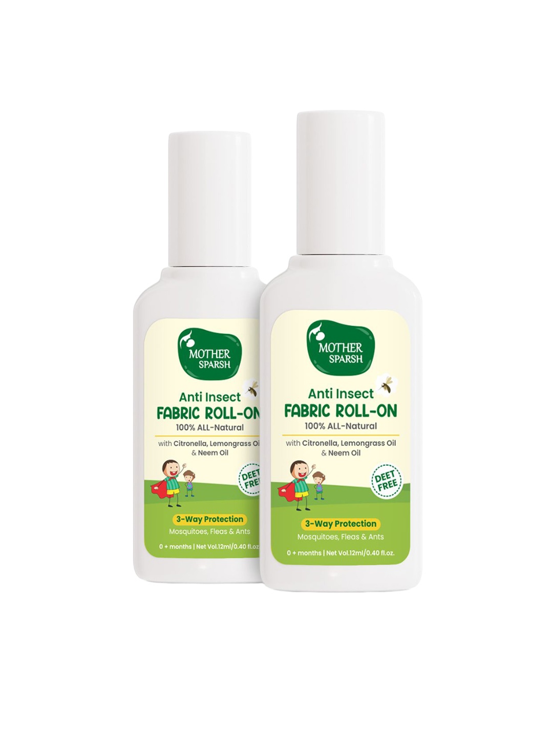 

Mother Sparsh Kids Set Of 2 Anti Insect Fabric Roll-On - 12ml Each, White
