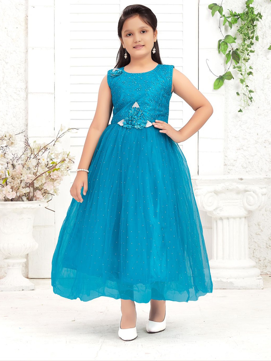 

BAESD Girls Embellished Net Gown Maxi Dress, Turquoise blue