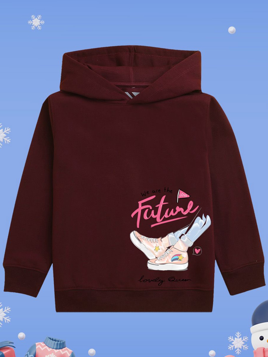 

NUSYL Girls Graphic Printed Hooded Sweatshirt, Burgundy