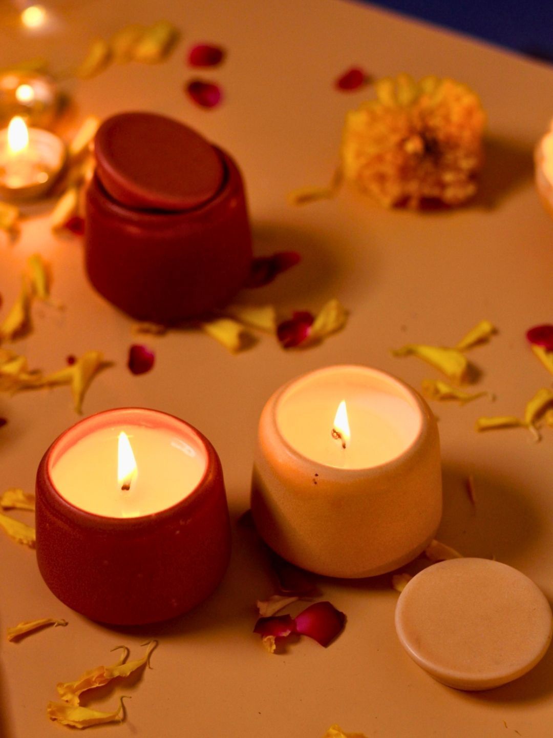 

WEAVING HOMES Red & Yellow 2 Pieces Sandal Wood & Mogra Scented Jar Candles