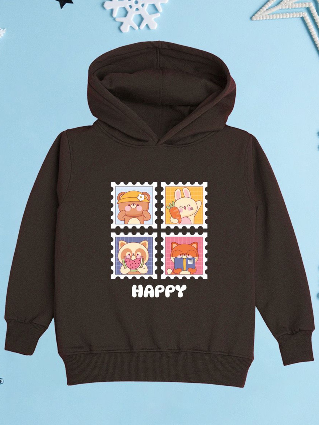 

NUSYL Girls Graphic Printed Hooded Sweatshirt, Brown