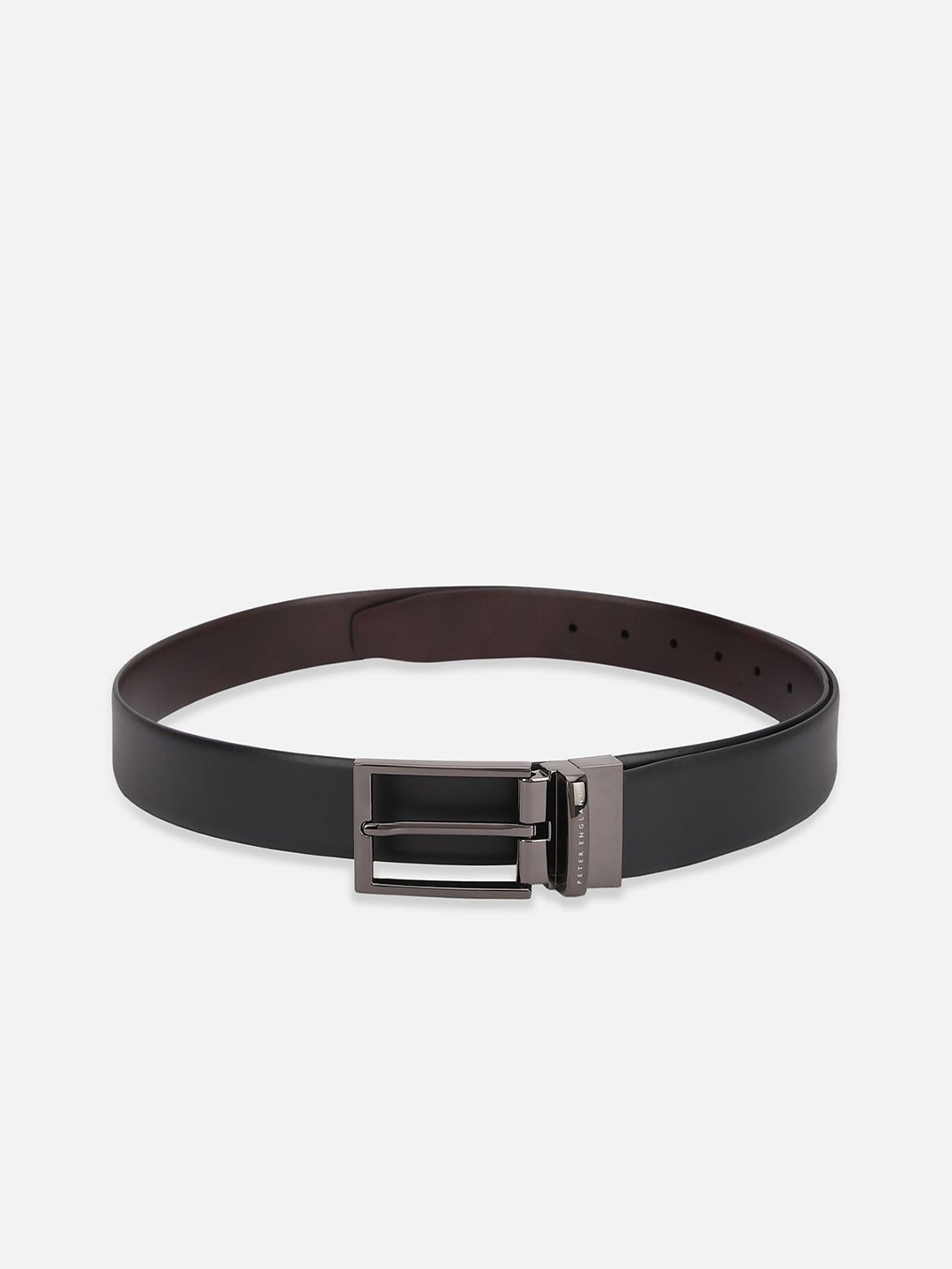 

Peter England Men Tang Closure Textured Reversible Formal Belt, Black