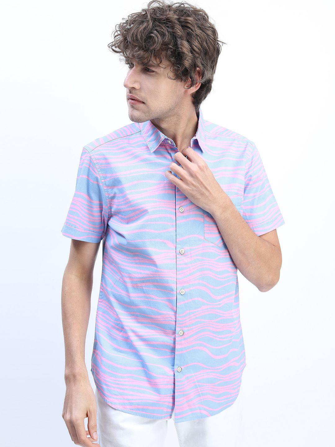 

HIGHLANDER Men Slim Fit Horizontal Stripes Opaque Striped Casual Shirt, Blue
