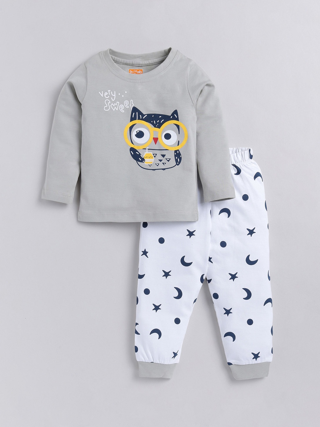 

SUNGGLY MONKEY Kids Owl Print Full Sleeves Nightwear, Grey