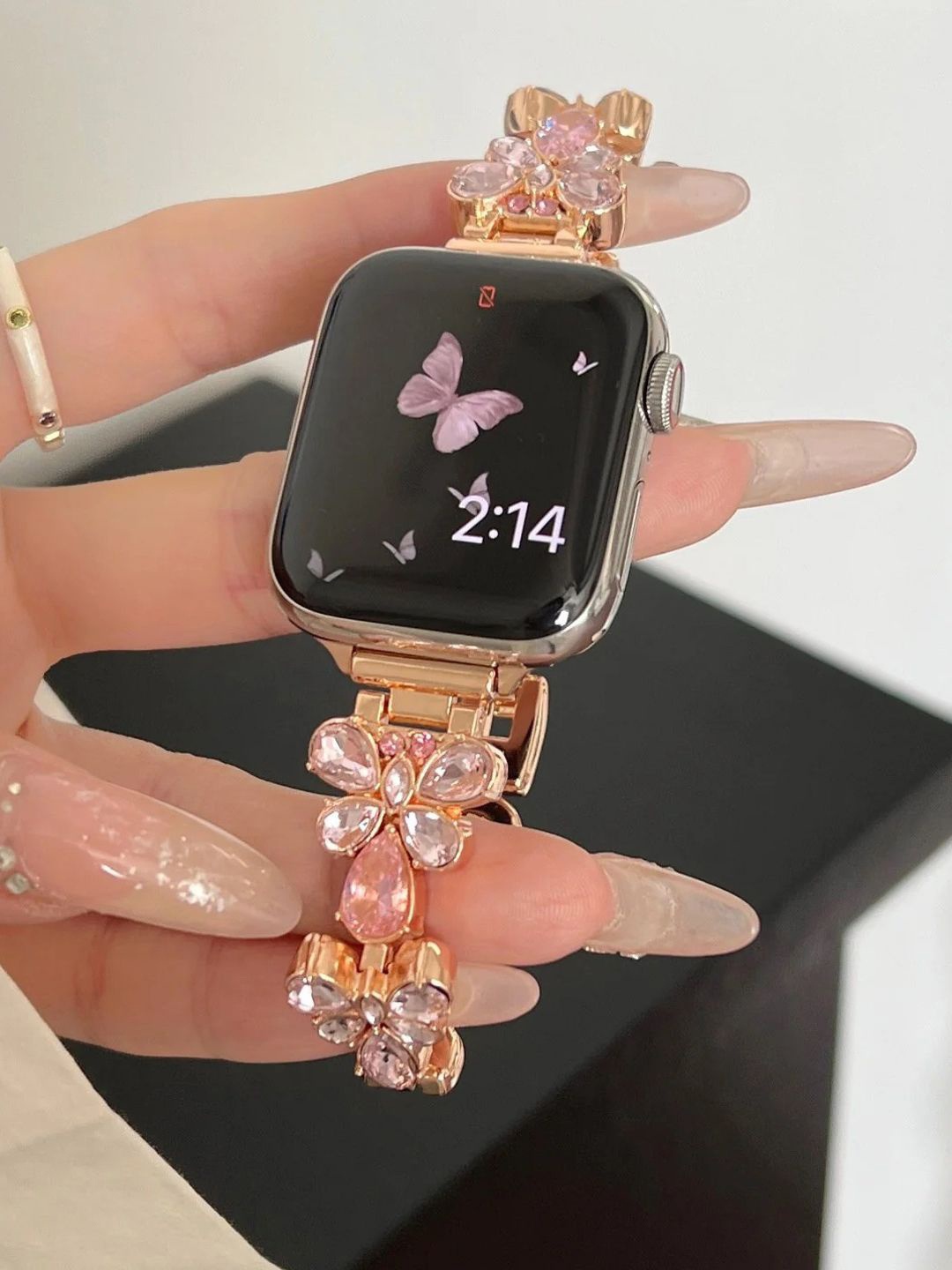 

PEEPERLY Butterfly Cubic Zirconia Studded Bracelet Style Compatible Smart Watch Strap, Gold