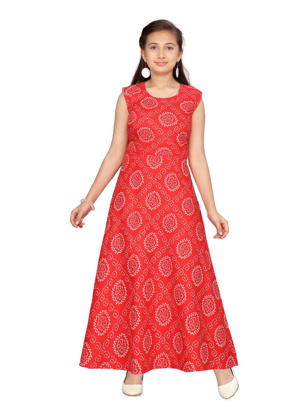 

BAESD Girls Ethnic Motifs Printed Sleeveless Cotton Maxi Dress, Red
