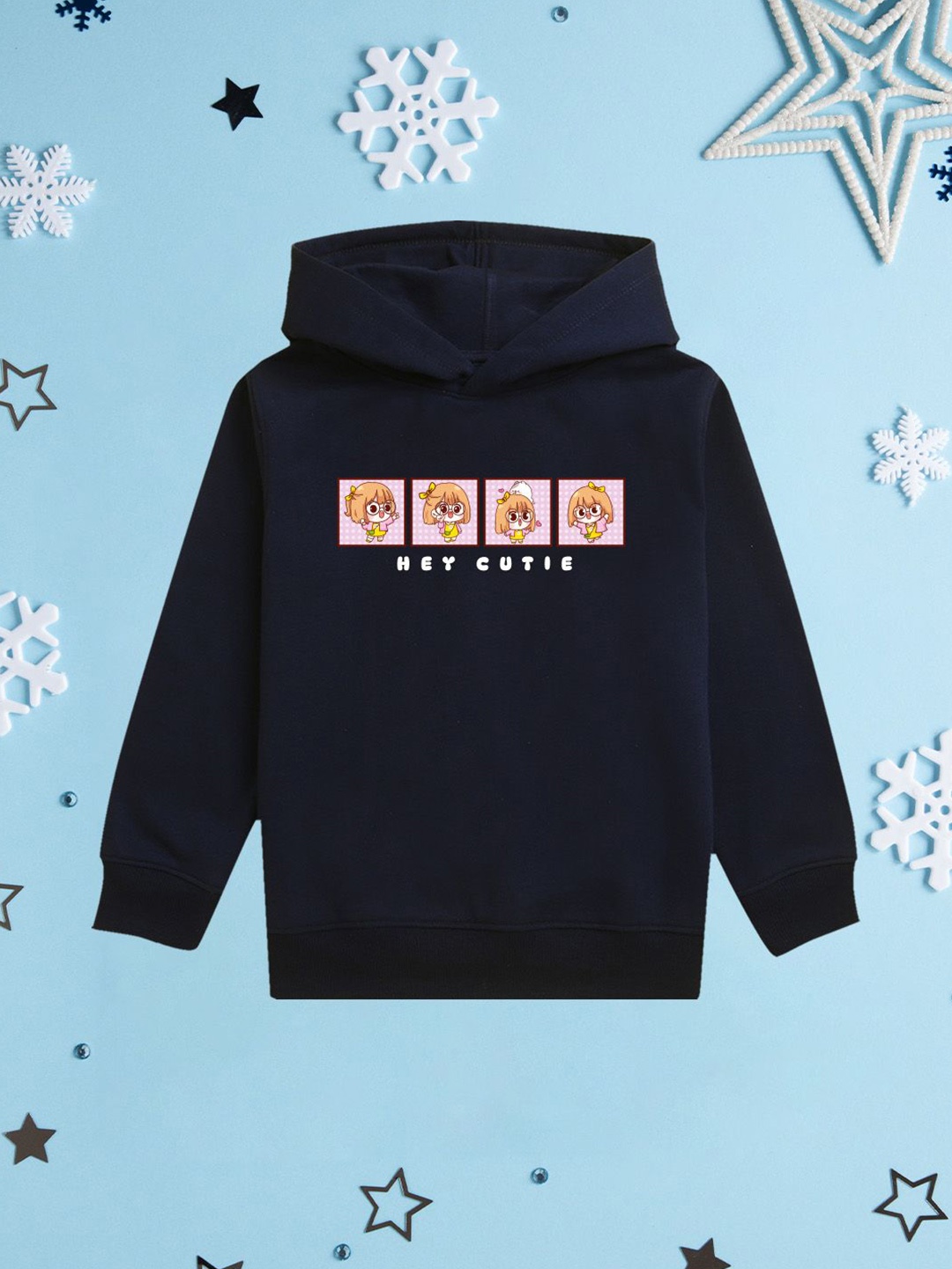

NUSYL Girls Graphic Printed Hooded Sweatshirt, Navy blue