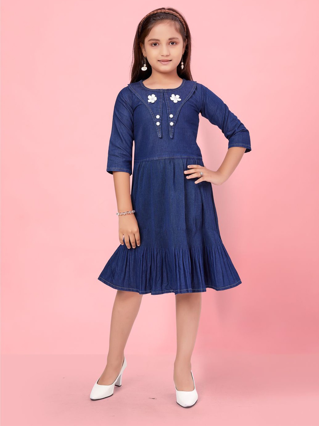 

BAESD Girls Round Neck A-Line Dress, Navy blue
