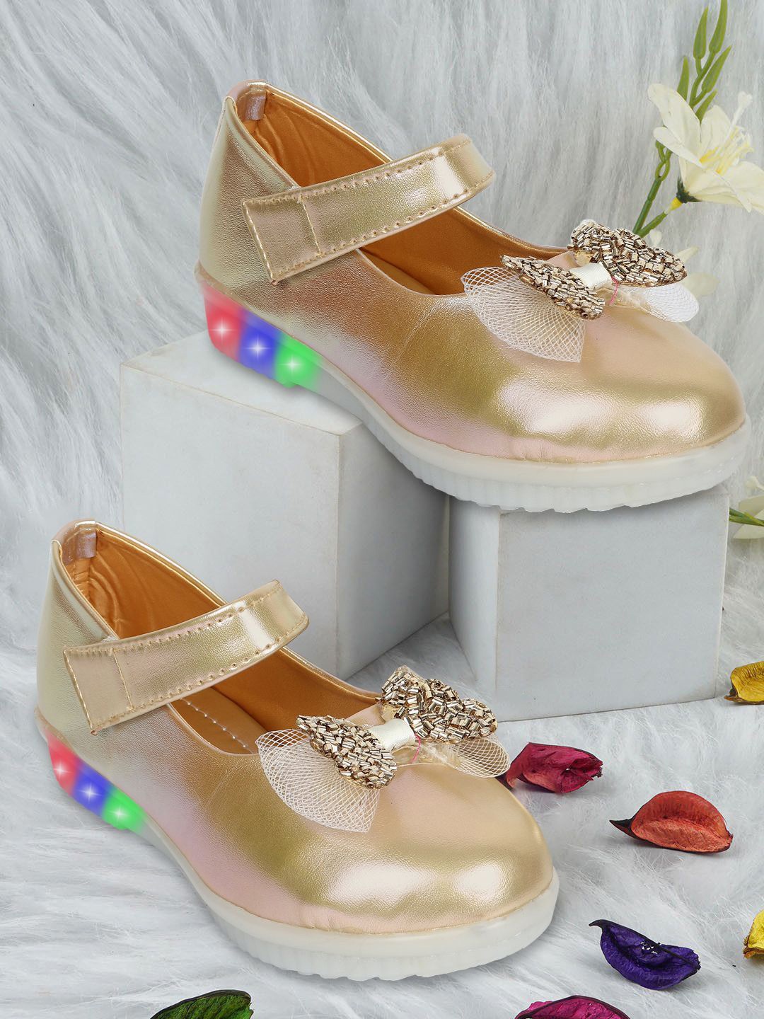 

BAESD Girls Party Ballerinas with Bows Flats, Gold