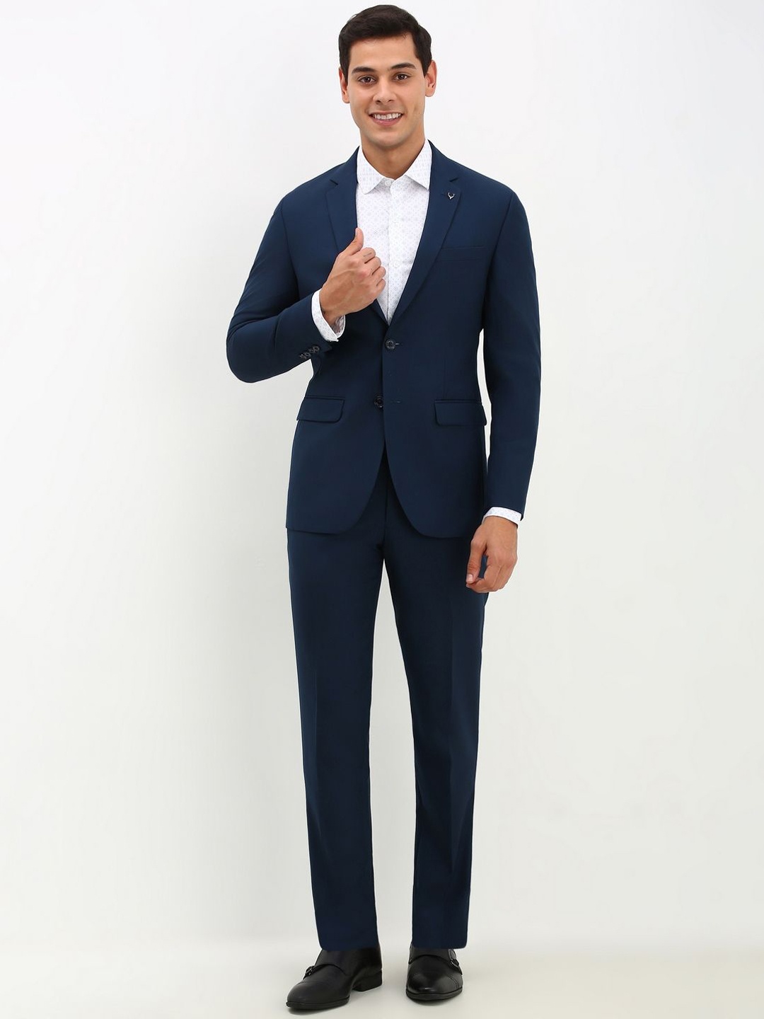 

Allen Solly Single-Breasted Slim-Fit Two Piece Formal Suit, Navy blue