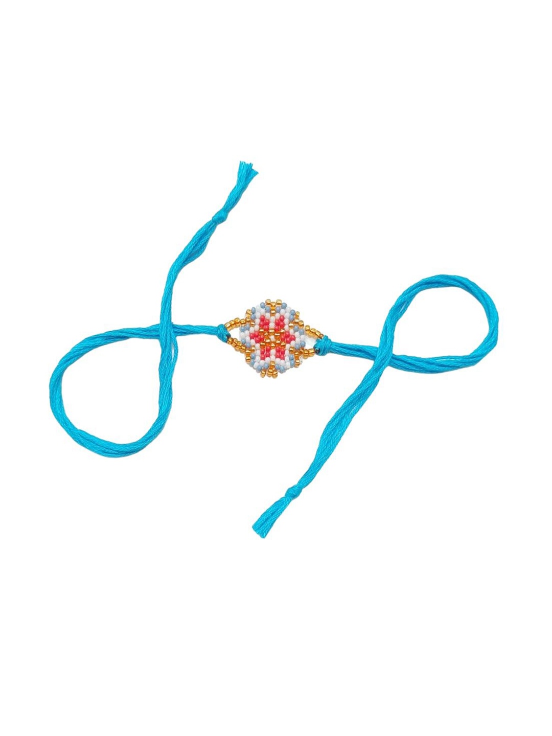 

PRIAANSHA CREATIONS Floral Designed Beaded Thread Rakhi With Roli Chawal & Greeting Card, Blue