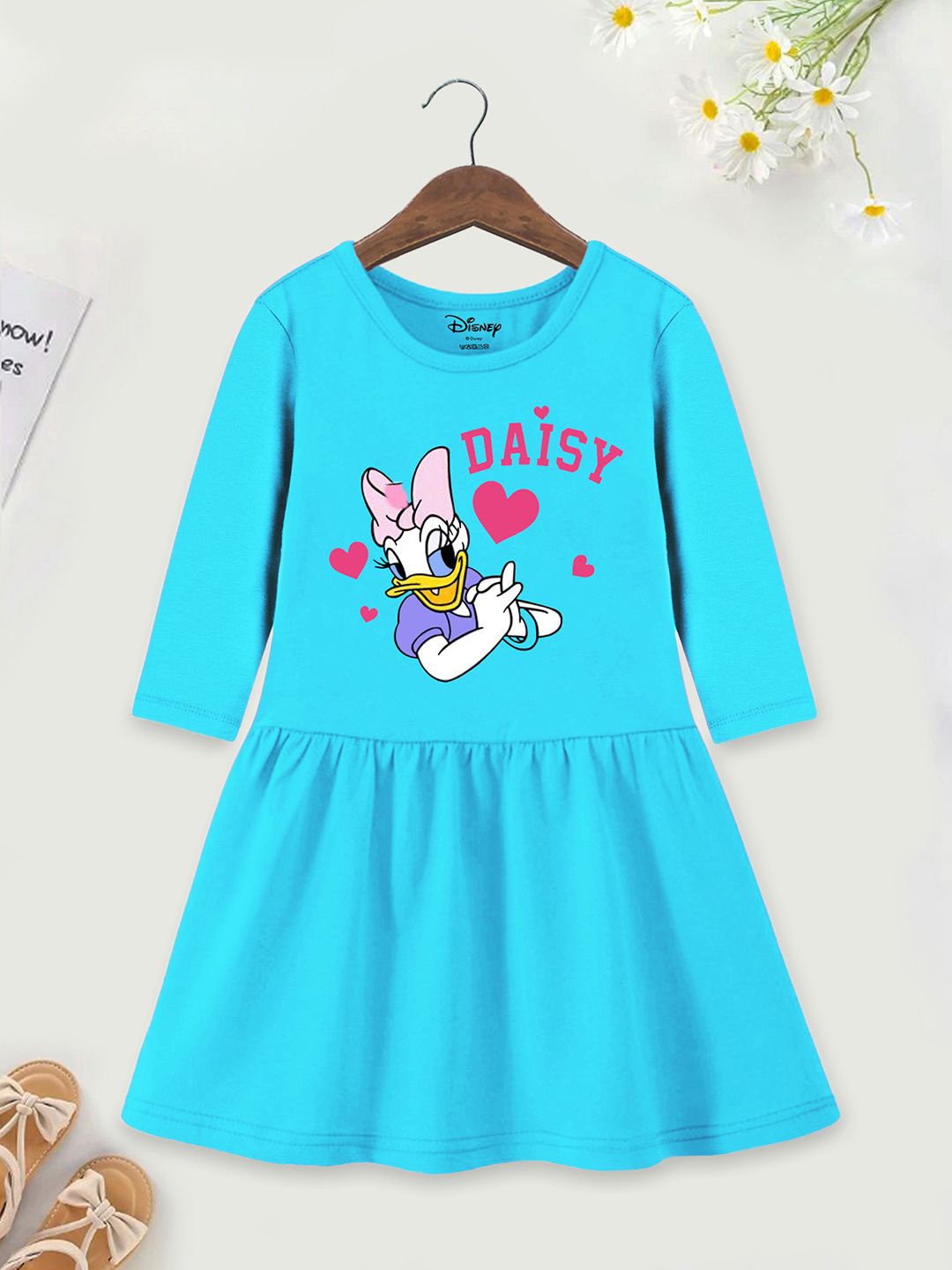 

YK Disney Girls Daisy Duck Printed Fit & Flare Dress, Blue