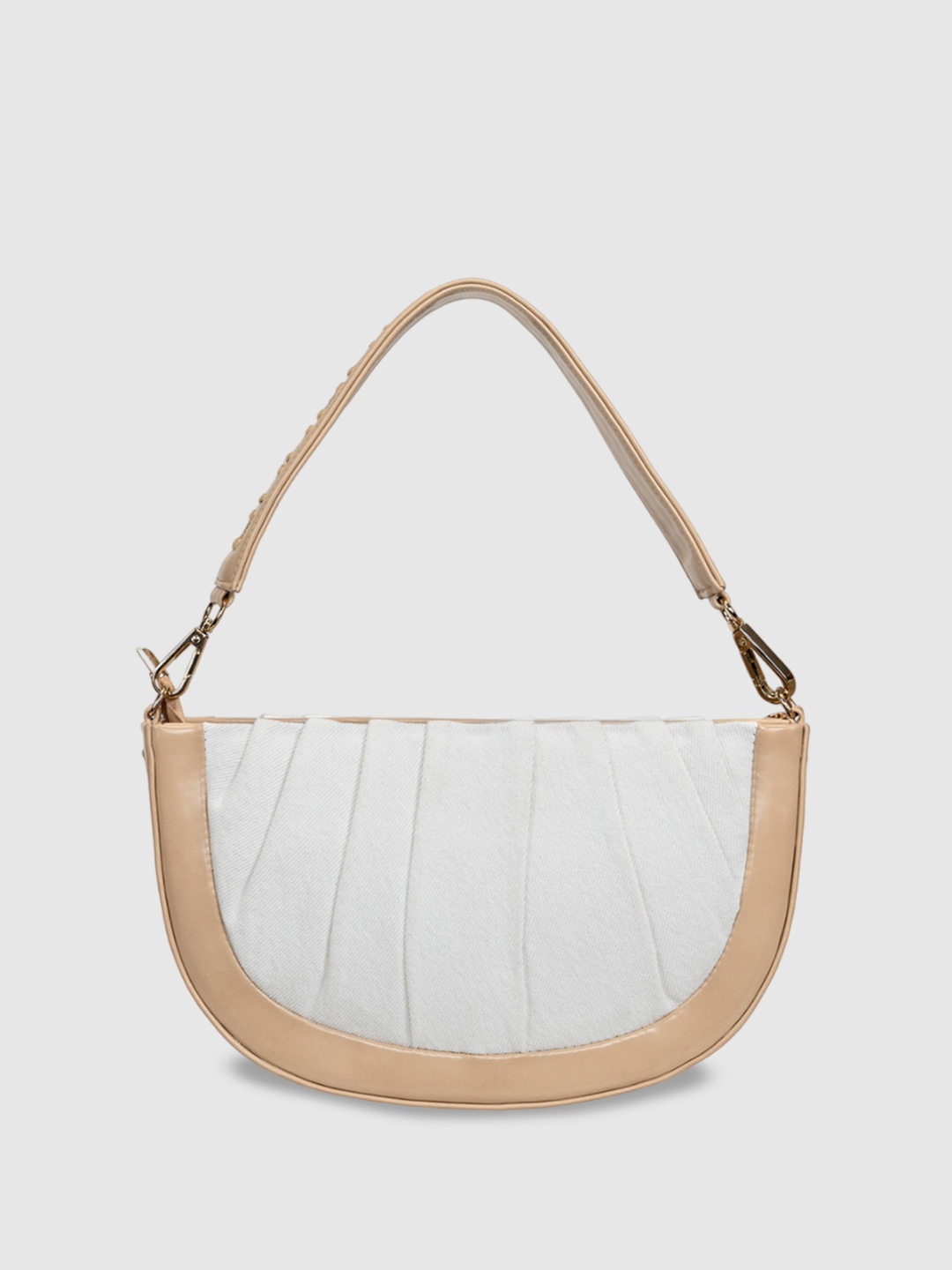 

D'oro Solid Half Moon Handheld Bag with Quilted Handbag, White