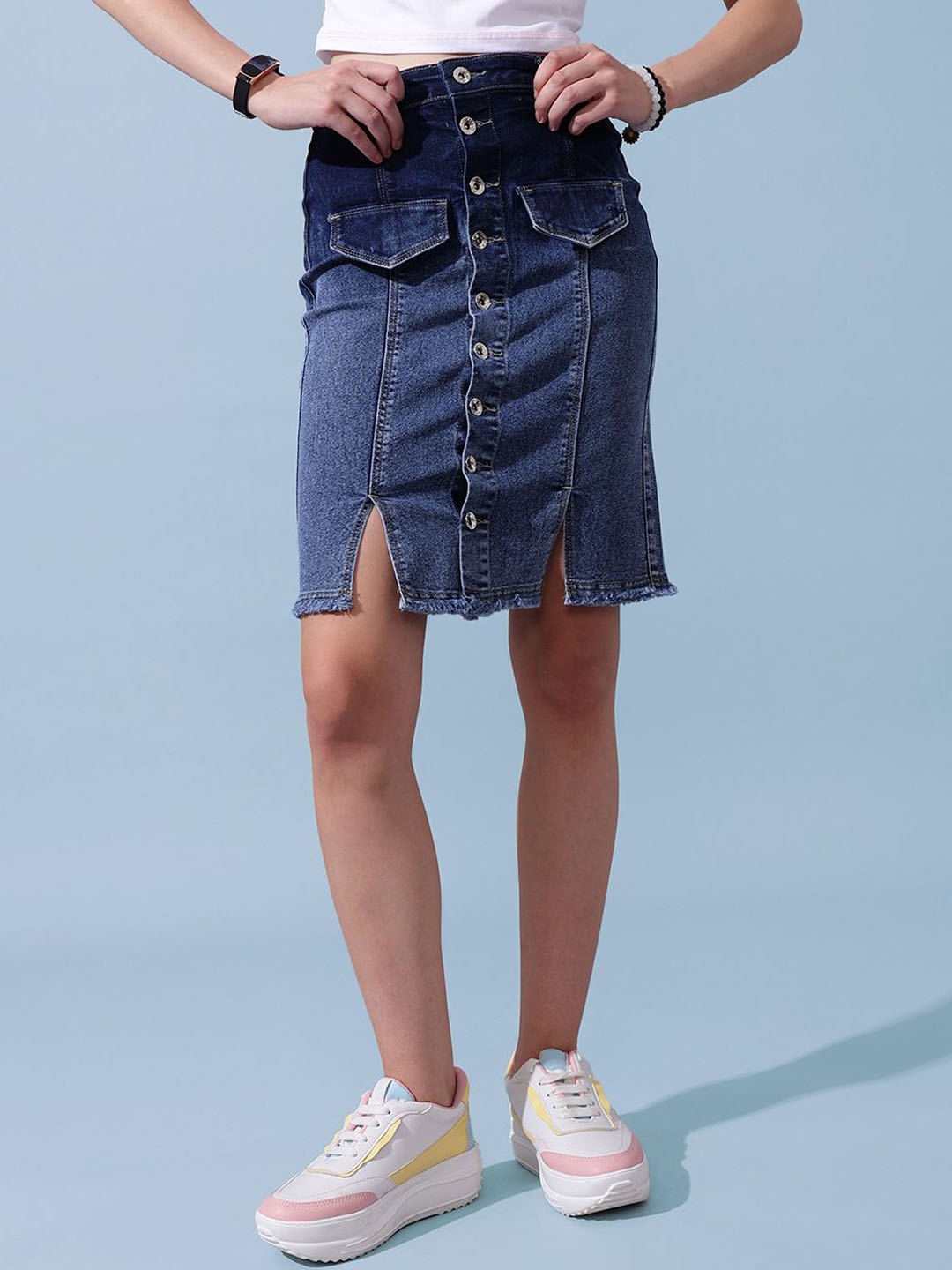 

STREET 9 Women Straight Knee Length Skirts, Blue