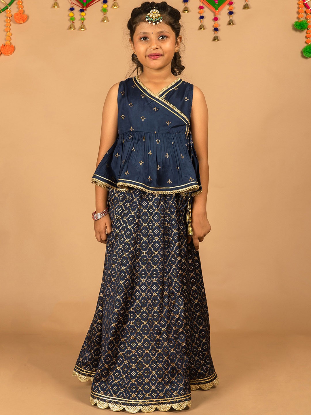 

KASYA Girls Printed Top With Skirt, Navy blue