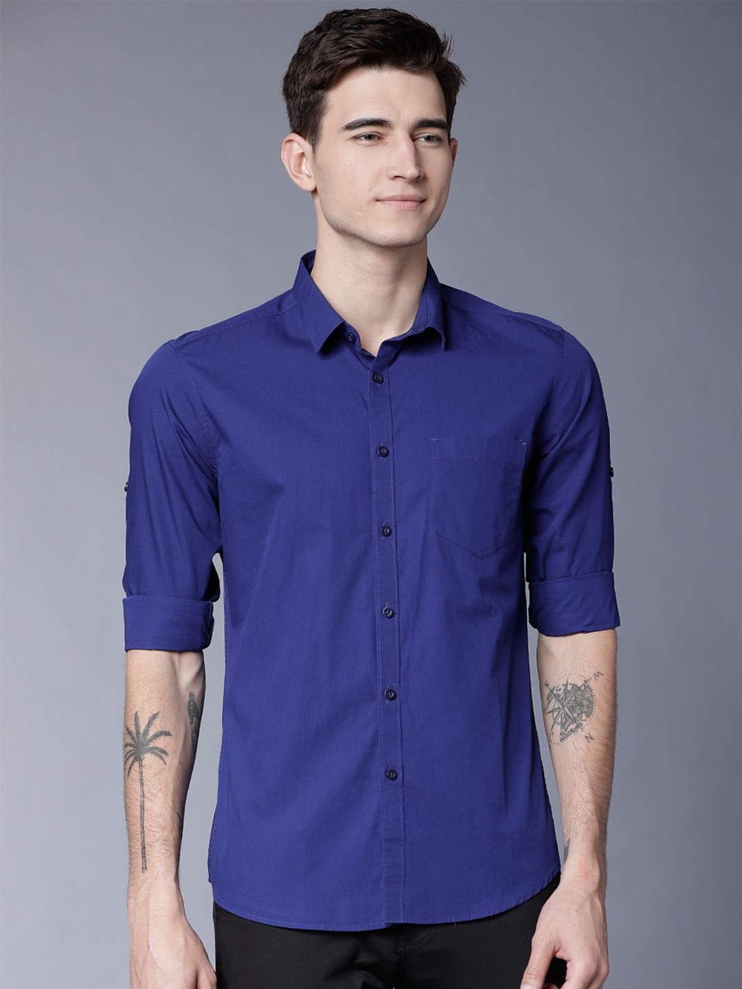 

HIGHLANDER Men Slim Fit Opaque Casual Shirt, Blue