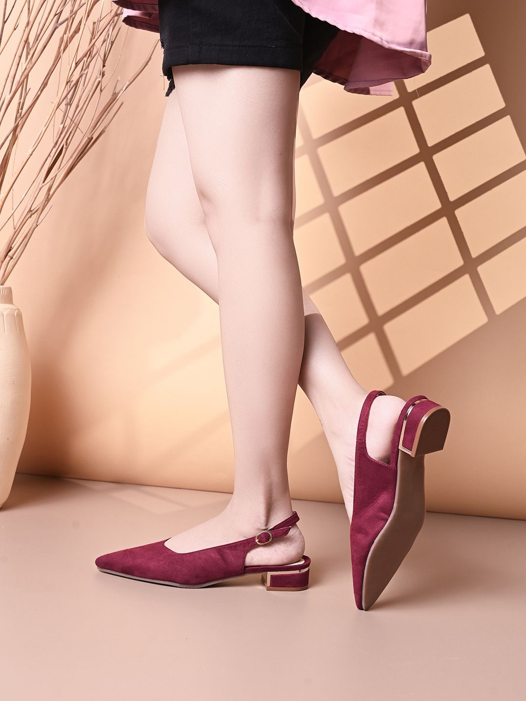 

DressBerry Printed Party Slim Slingback Heeled Pumps, Maroon