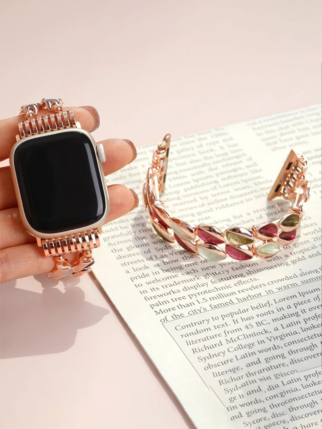 

PEEPERLY Chic Modern Inlay Bracelet Style Compatible Smart Watch Strap, Pink