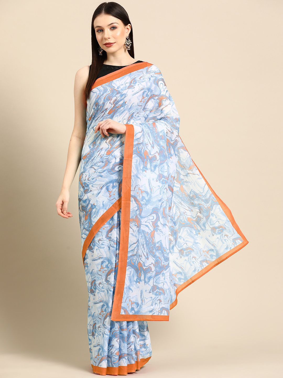 

BUTA BUTI Pure Cotton Saree, Orange