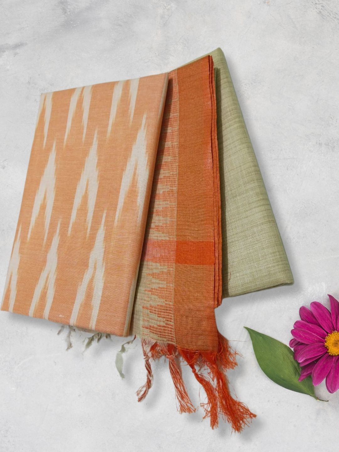 

RIYA SHREE Ikat Printed Pure Cotton Unstitched Dress Material, Orange