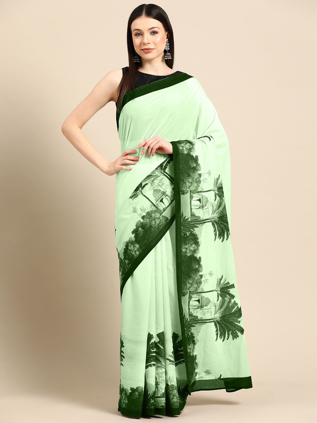 

BUTA BUTI Floral Pure Cotton Saree, Green