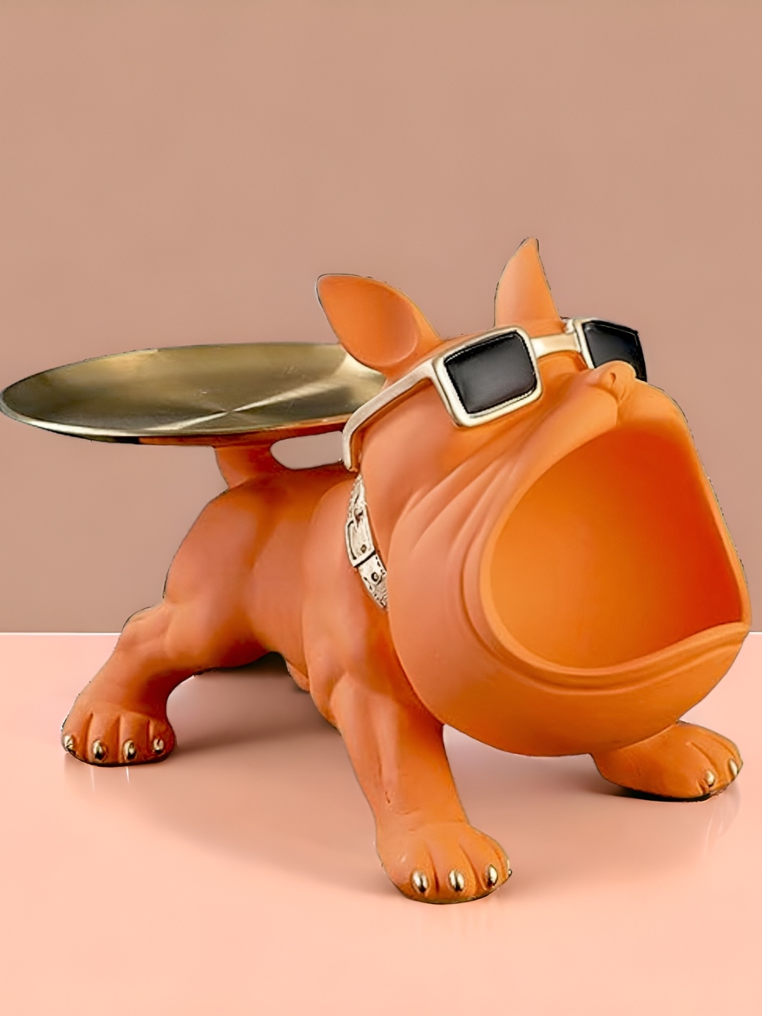 

SkyKey Orange and Gold Toned Bulldog Storage Butler Showpiece