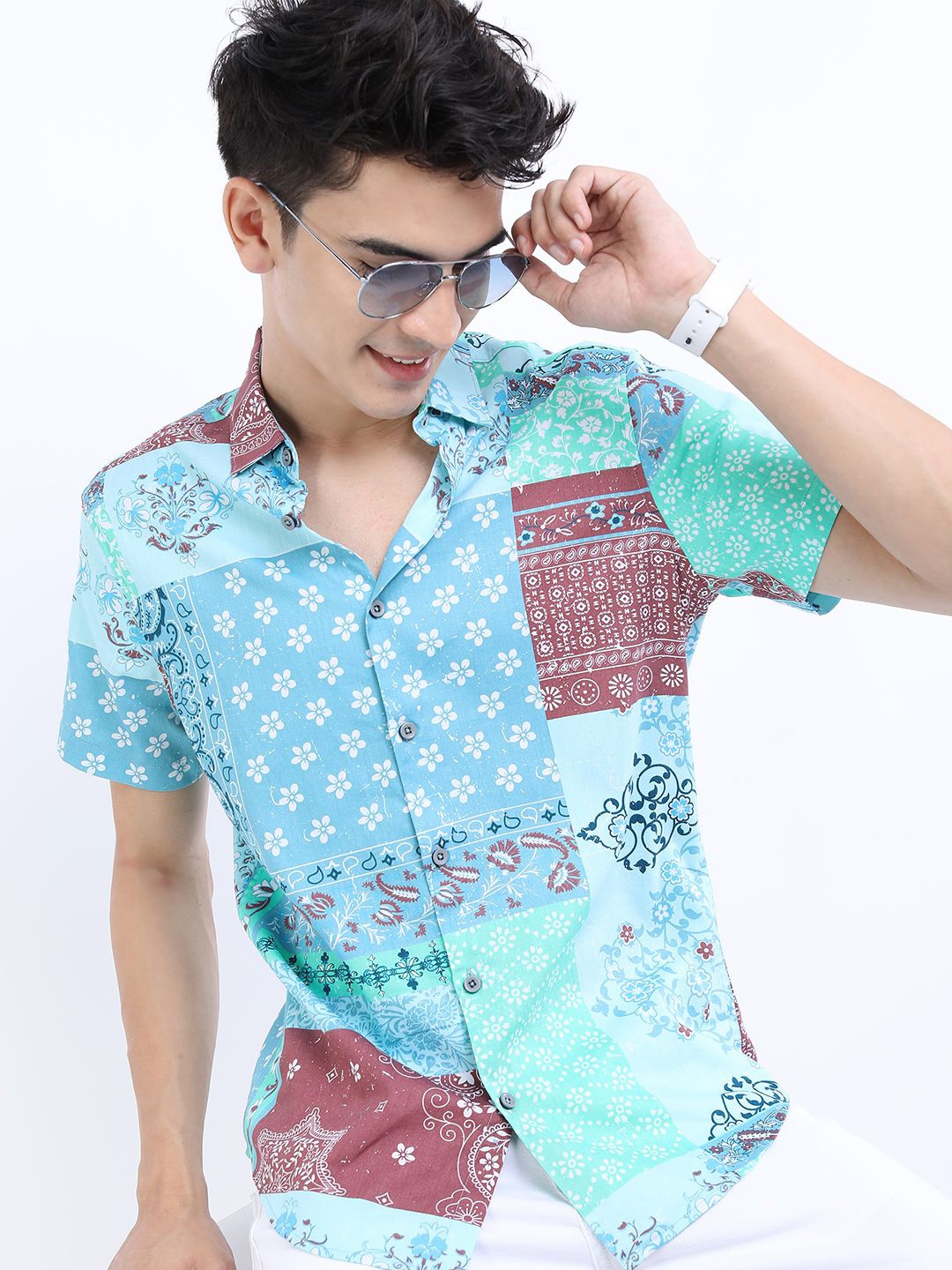 

HIGHLANDER Men Slim Fit Floral Opaque Printed Casual Shirt, Sea green