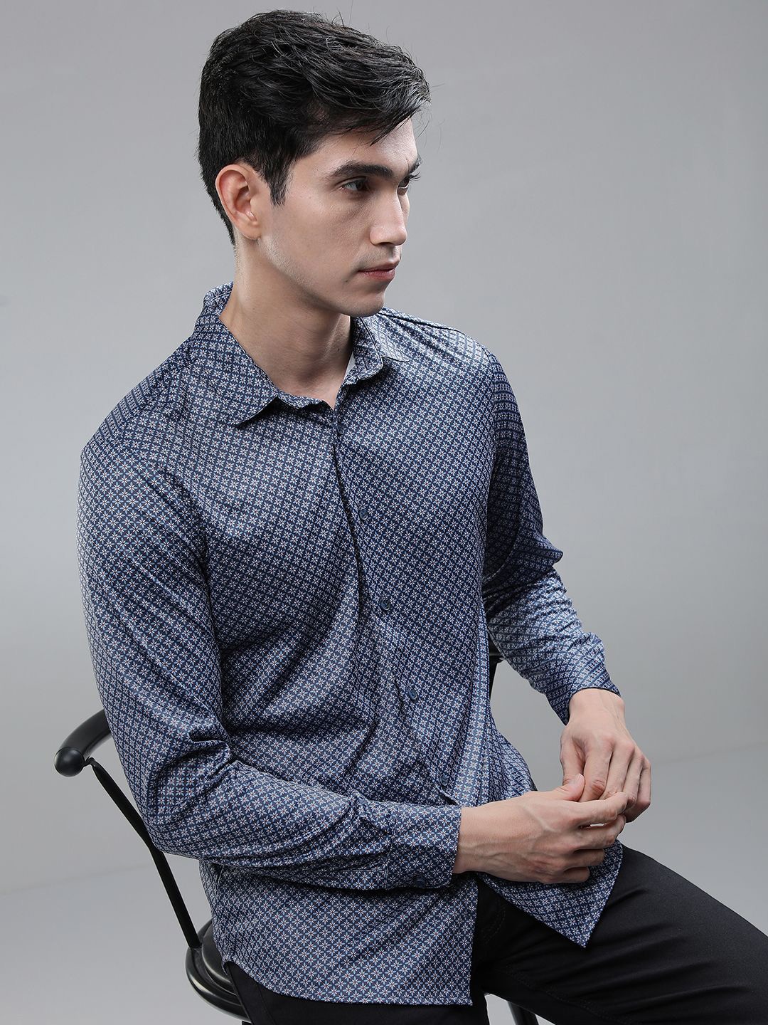

HIGHLANDER Men Slim Fit Opaque Printed Casual Shirt, Blue