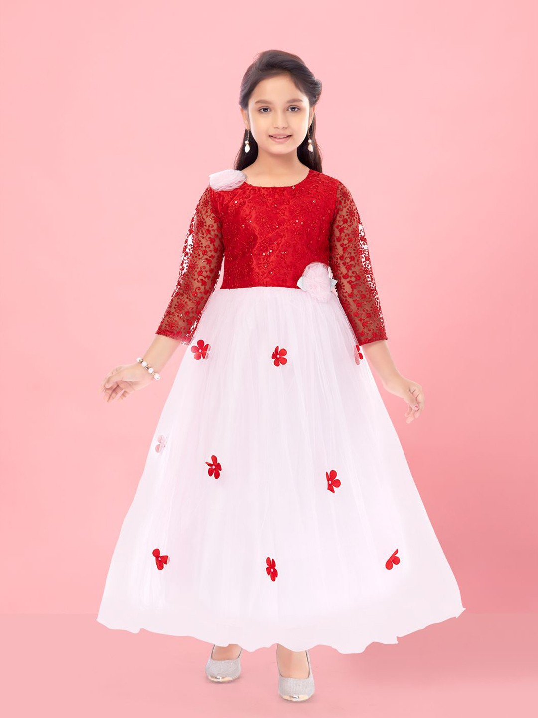 

BAESD Girls Embellished Net Maxi Dress, Red
