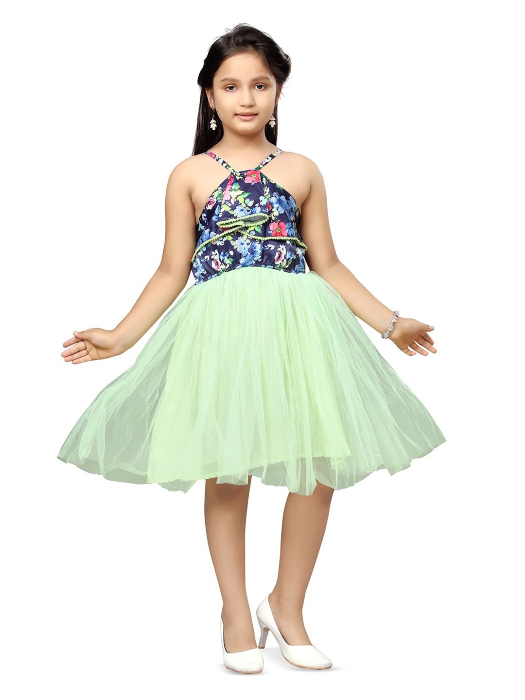 

BAESD Girls Halter Neck Net Fit & Flare Dress, Green