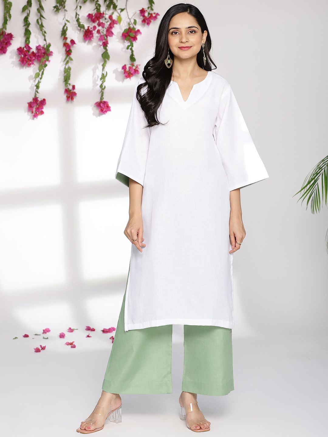 

LetsDressUp V-Neck Cotton Straigth Kurta, White