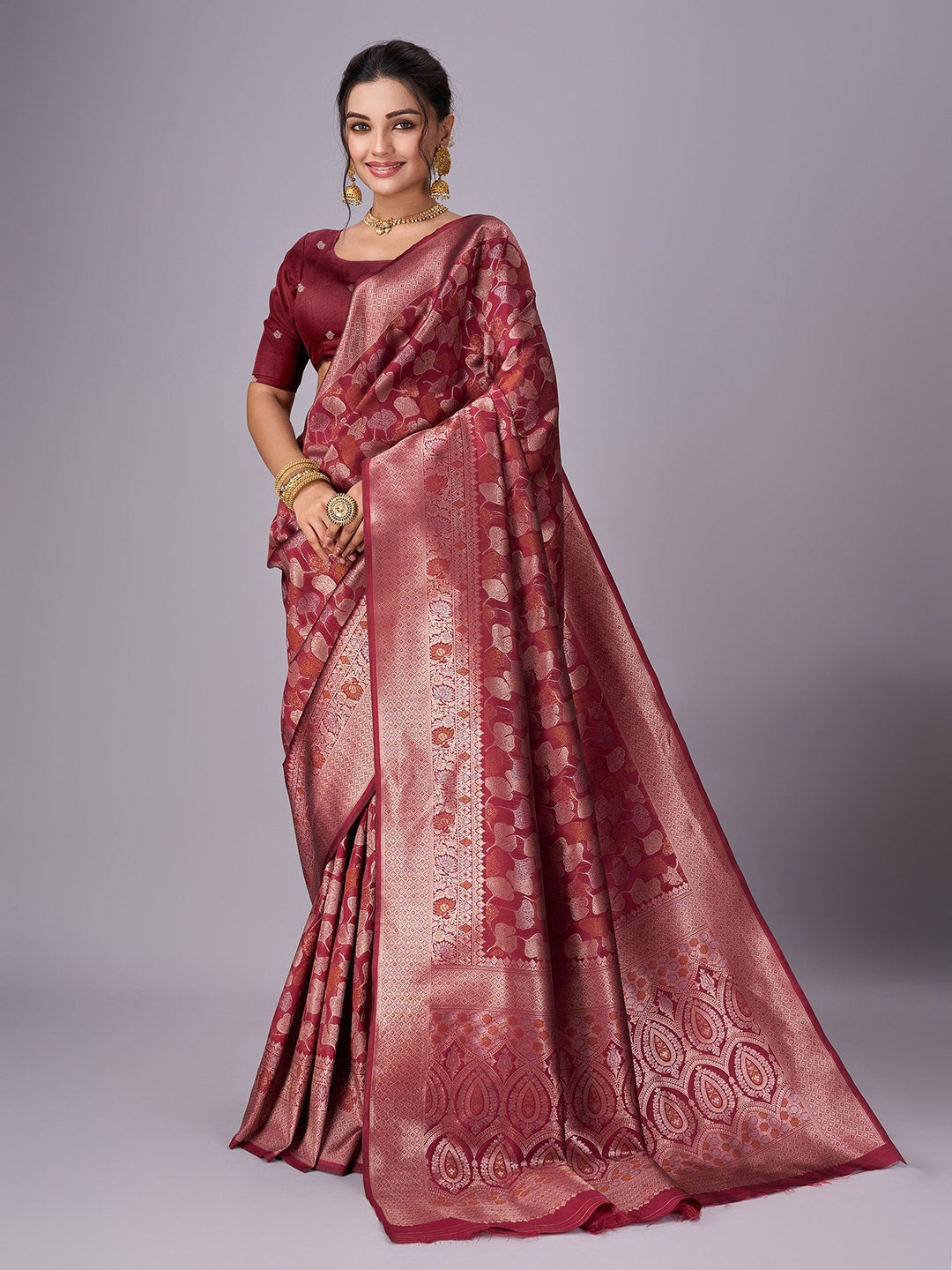 

Sitanjali Ethnic Motifs Zari Jute Silk Kanjeevaram Saree, Maroon