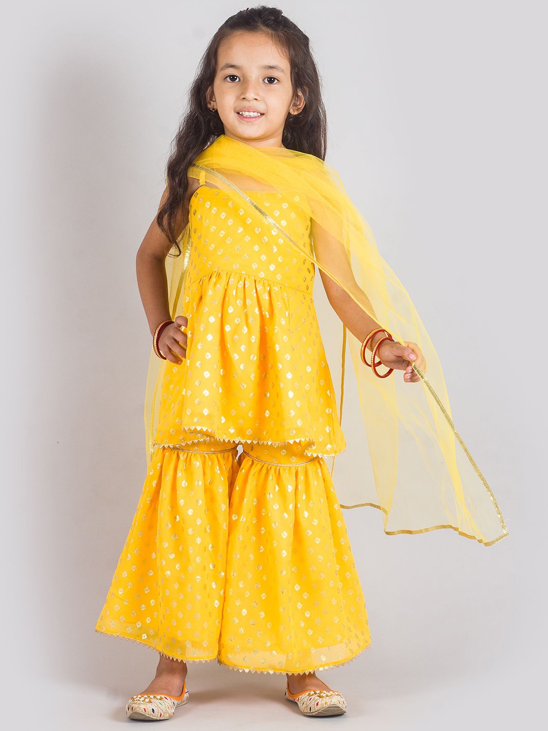 

Tangerine Closet Girls Ethnic Motifs Printed Anarkali Kurta With Sharara & Dupatta, Yellow