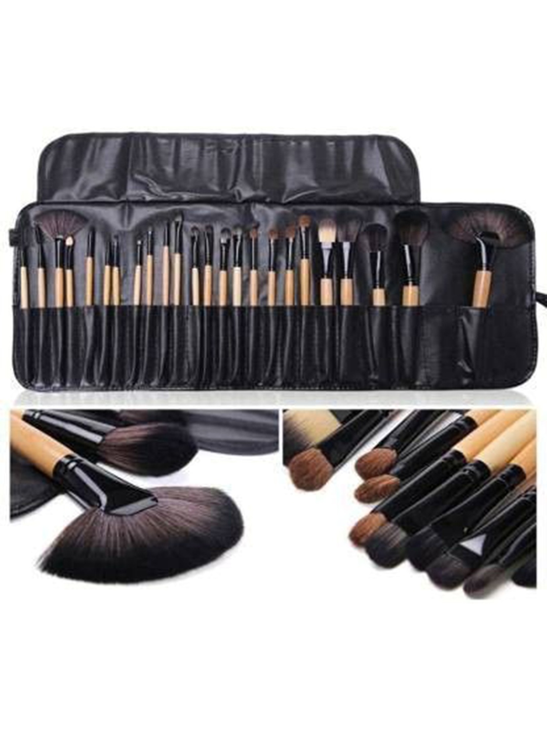 

Yoana Set Of 24 Professional Wooden Handle Makeup Brushes Kit With Pouch, Black