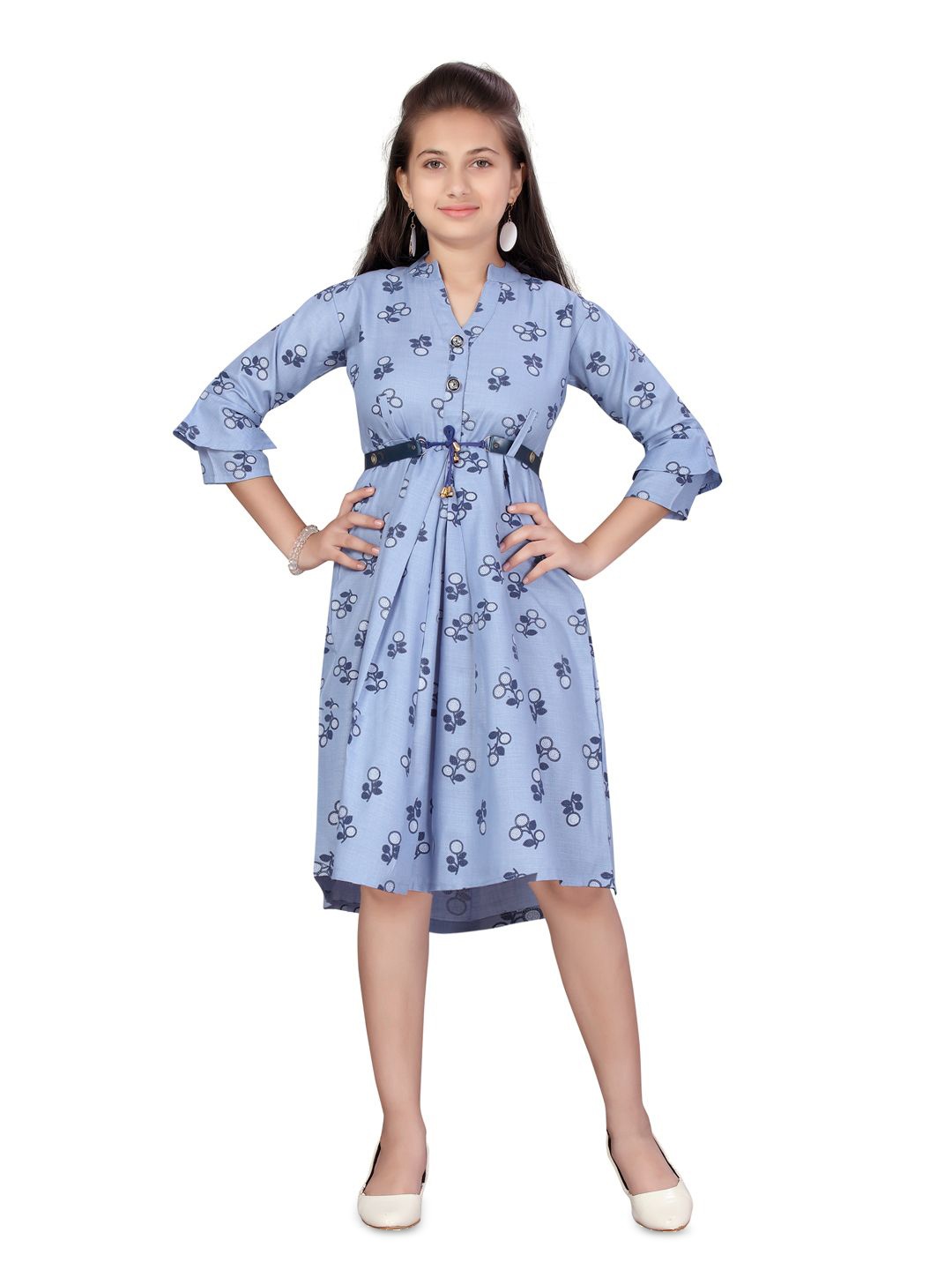 

BAESD Floral Print Bell Sleeve Fit & Flare Dress, Blue