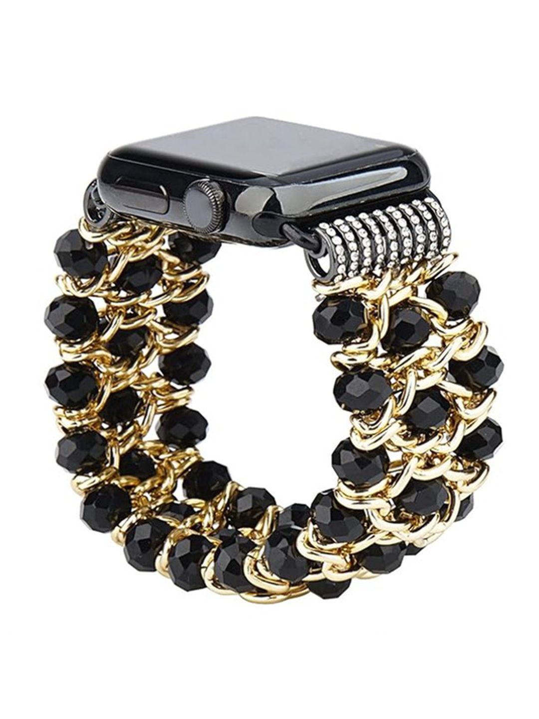 

PEEPERLY Crystal Beaded Stretch Bracelet Style Compatible Smart Watch Strap, Black