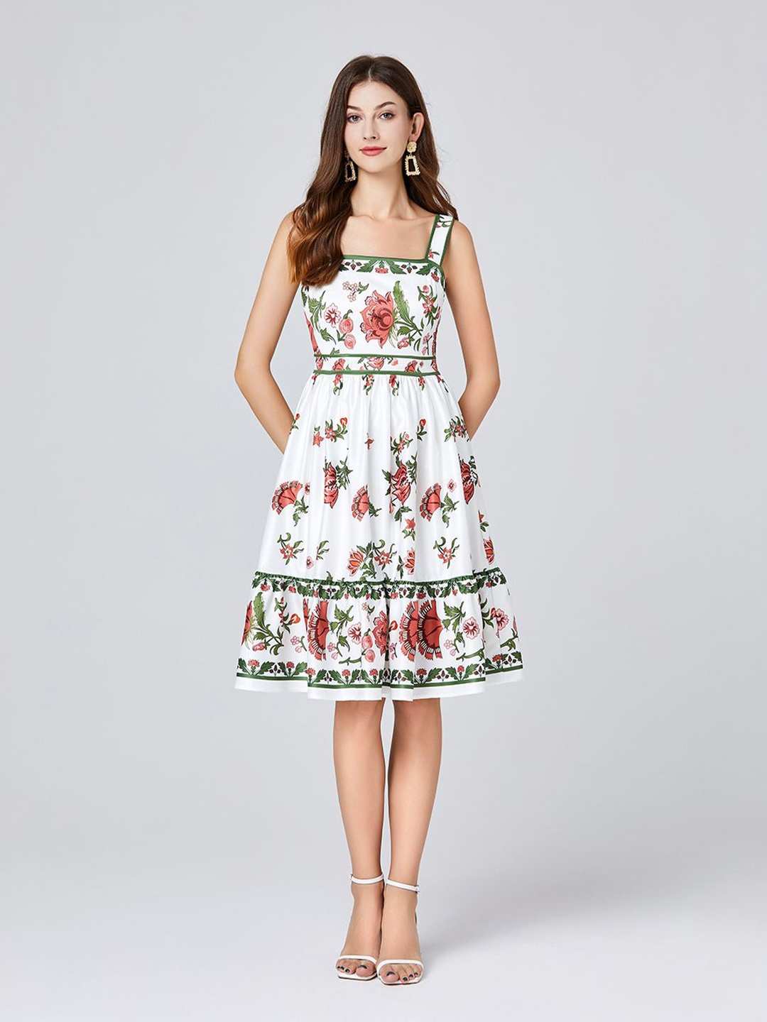 

JC Collection Floral Print Fit & Flare Midi Dress, White