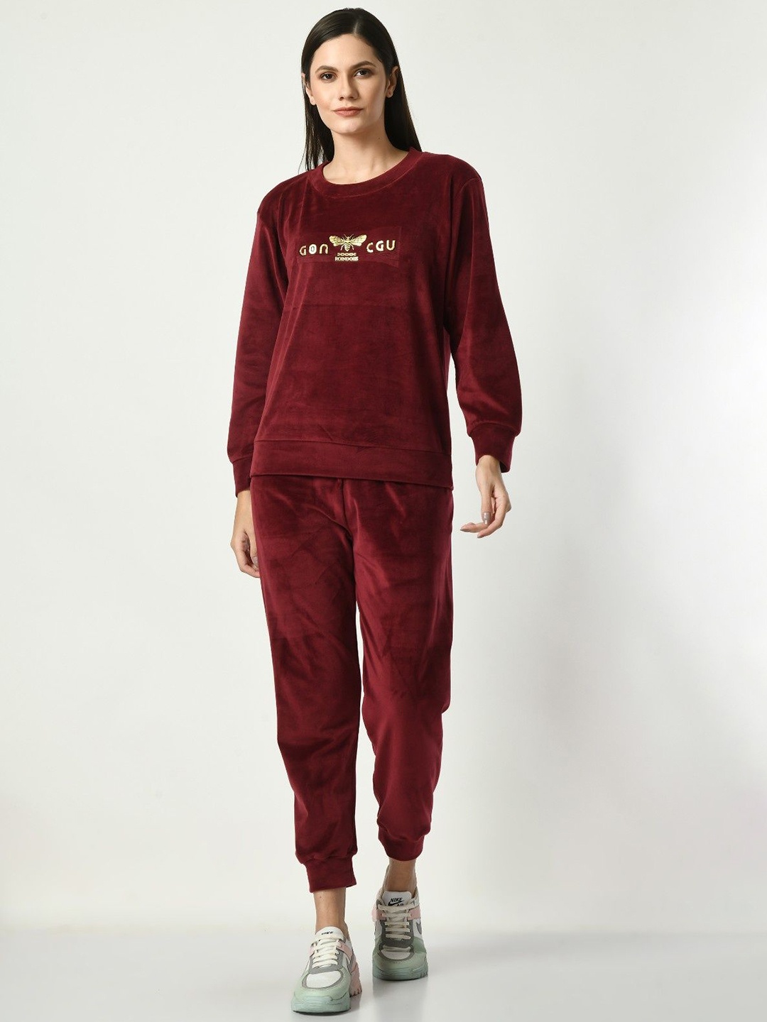 

BAESD Printed Round Neck Sweatshirt With Pyjamas, Maroon