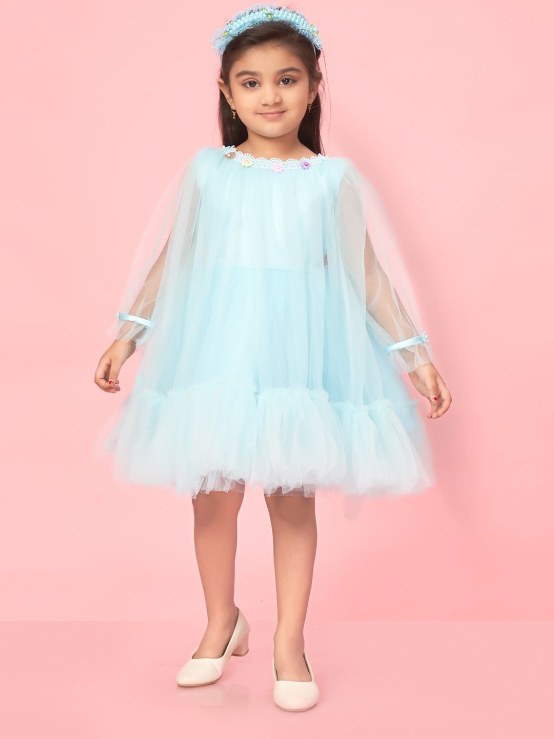 

BAESD Girls Net A-Line Dress, Turquoise blue
